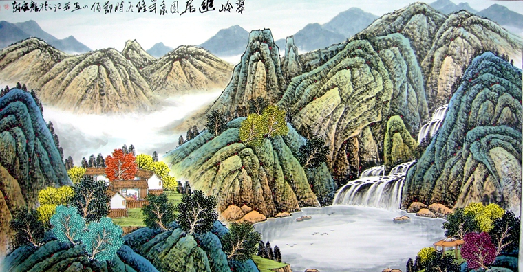 客厅山水国画,谭佰川老师作品. - 第一字画网 powered